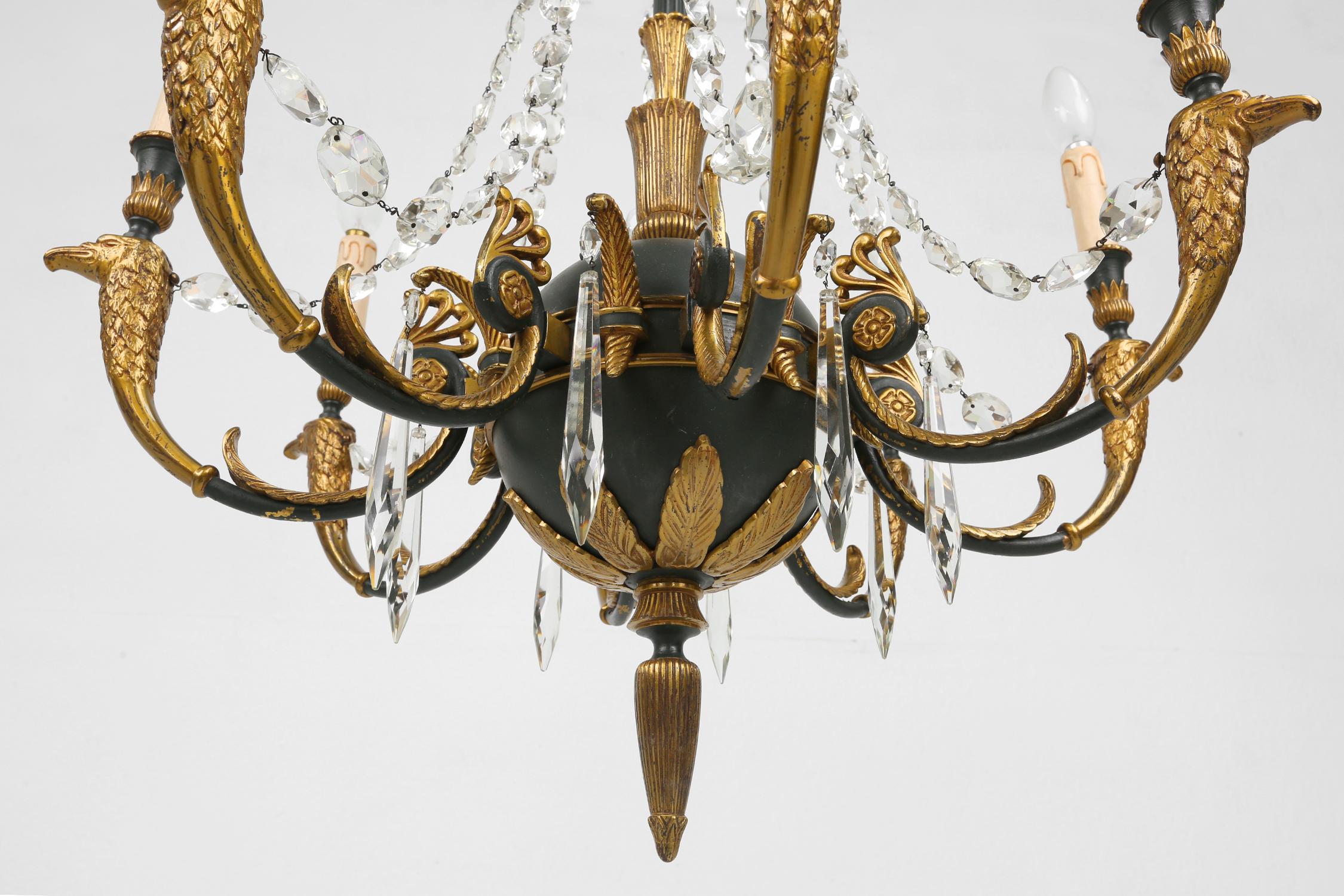 Impressive set of a large bronze Empire Chandelier with 2 wall lights, Belgium ca. 1950thumbnail